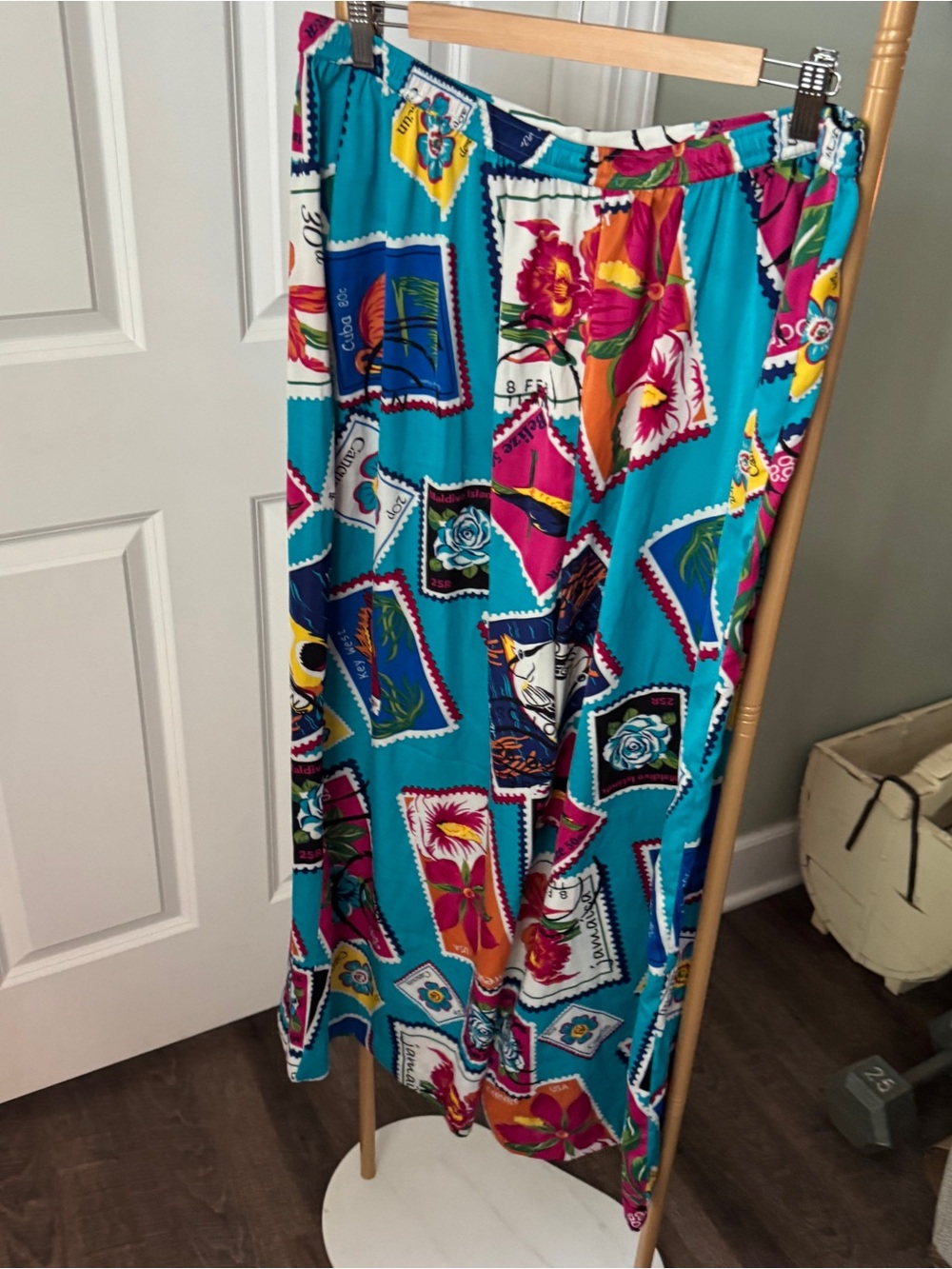 Teal Tropical Stamp-Print Wide Leg Pants - Picture 4 of 5